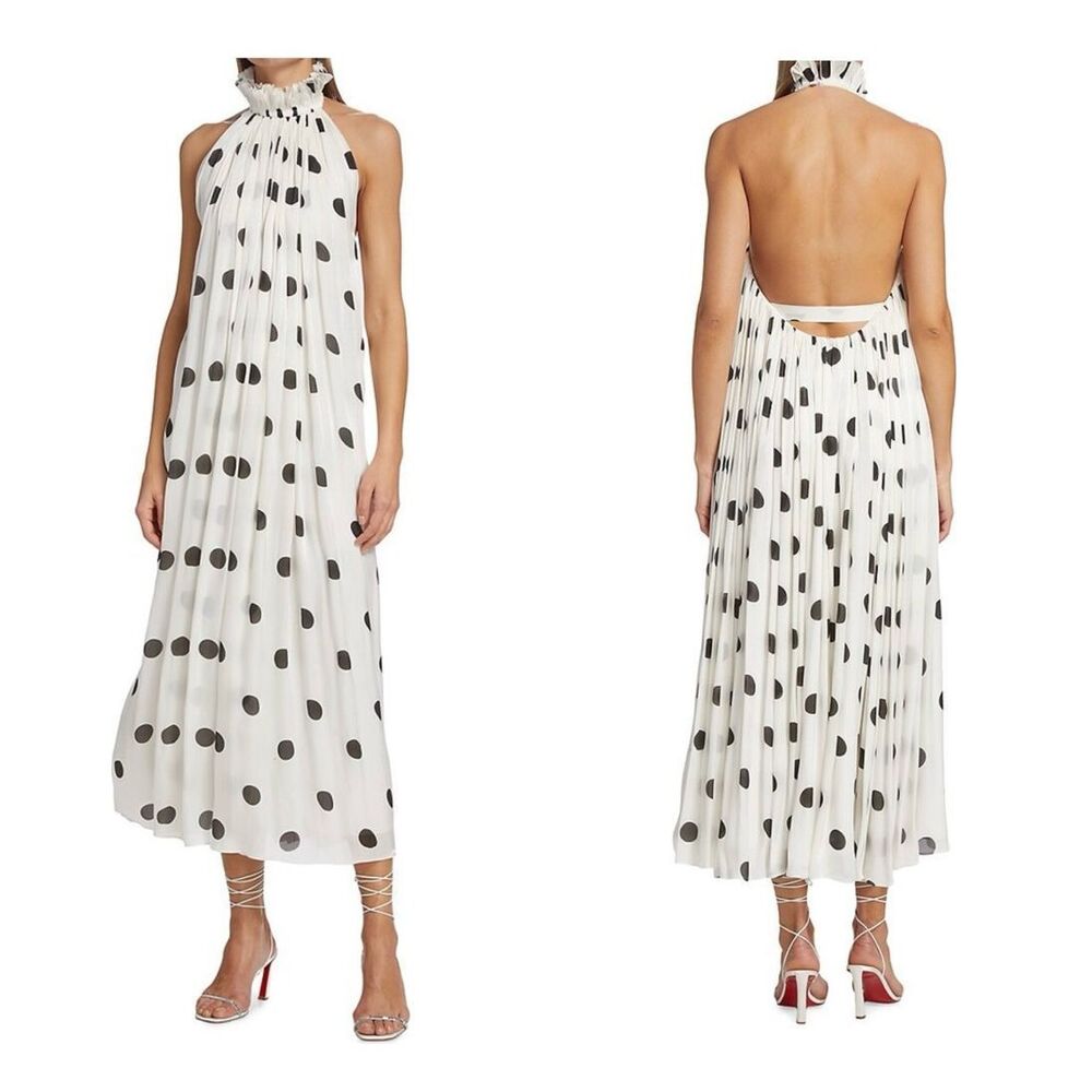 NWT Halpern Sleeveless Polka Dot Plisse Backless Midi Dress Size 36 (2) $2380